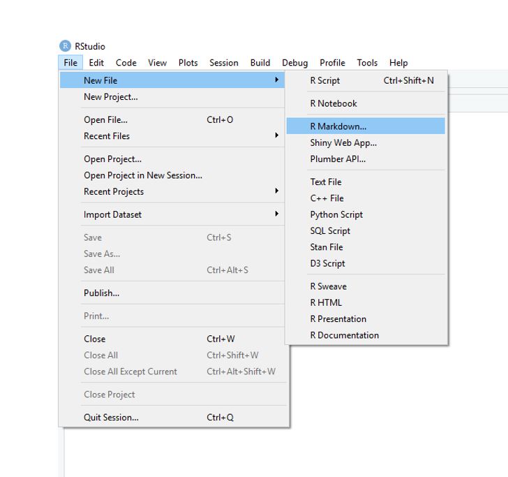 *Ruta del menú para crear un nuevo archivo R Markdown en RStudio.*