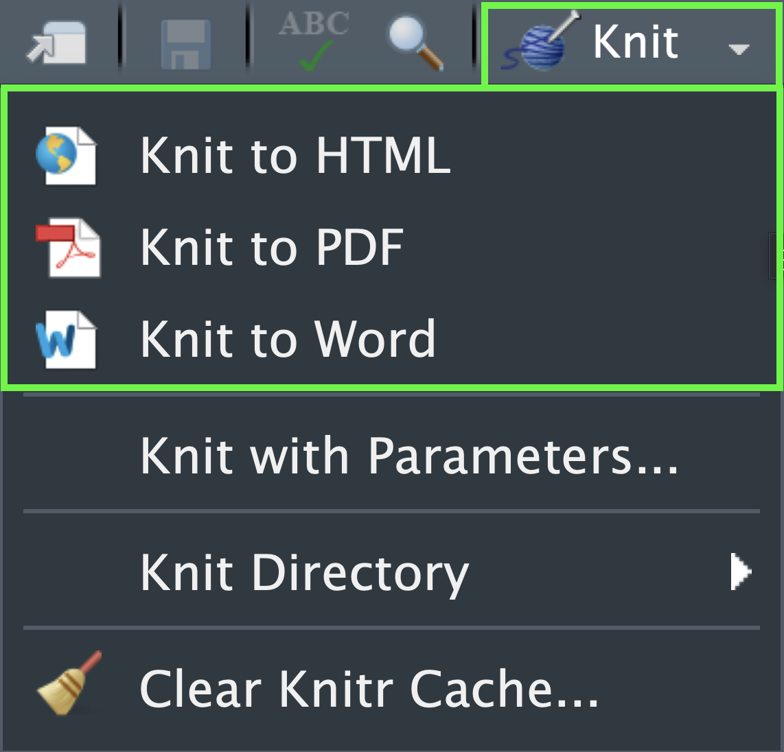 *Botón Knit para renderizar el documento R Markdown.*
